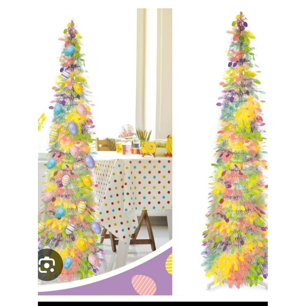 Pastel Tinsel Easter‎ Pop up Pencil Tree Collapsible Spring Decor
